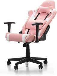 DXRacer Prince Series P132 Gaming Chair, 1D Armrests with Soft Surface, Pink and White